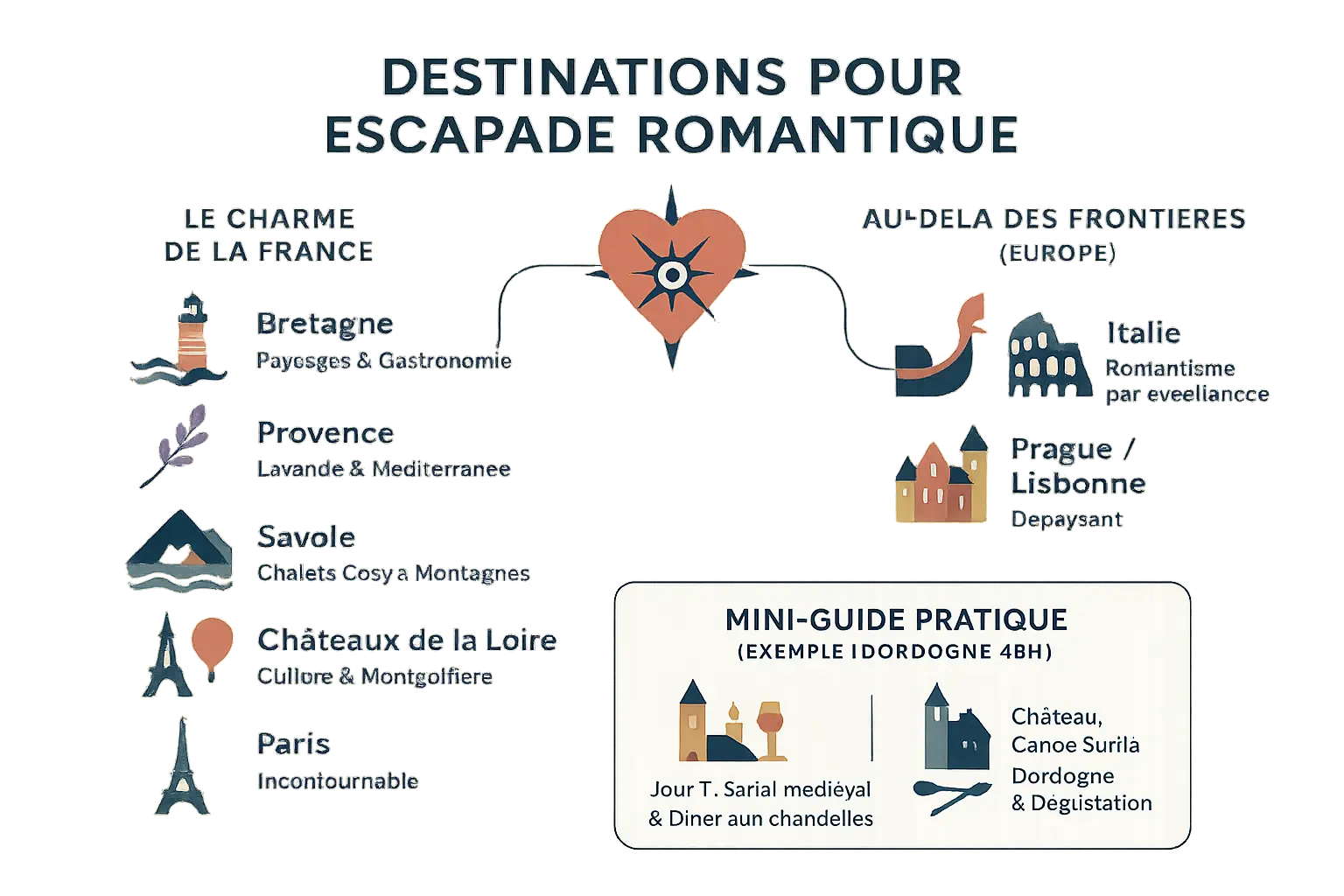 Destinations pour escapade romantique en France et Europe