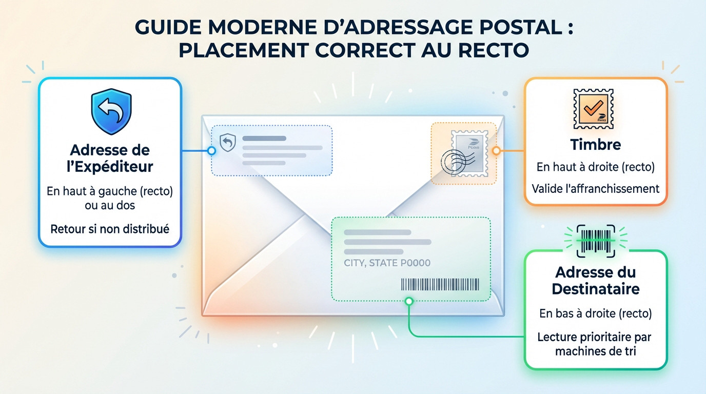 Illustration du placement correct de l'adresse sur une enveloppe