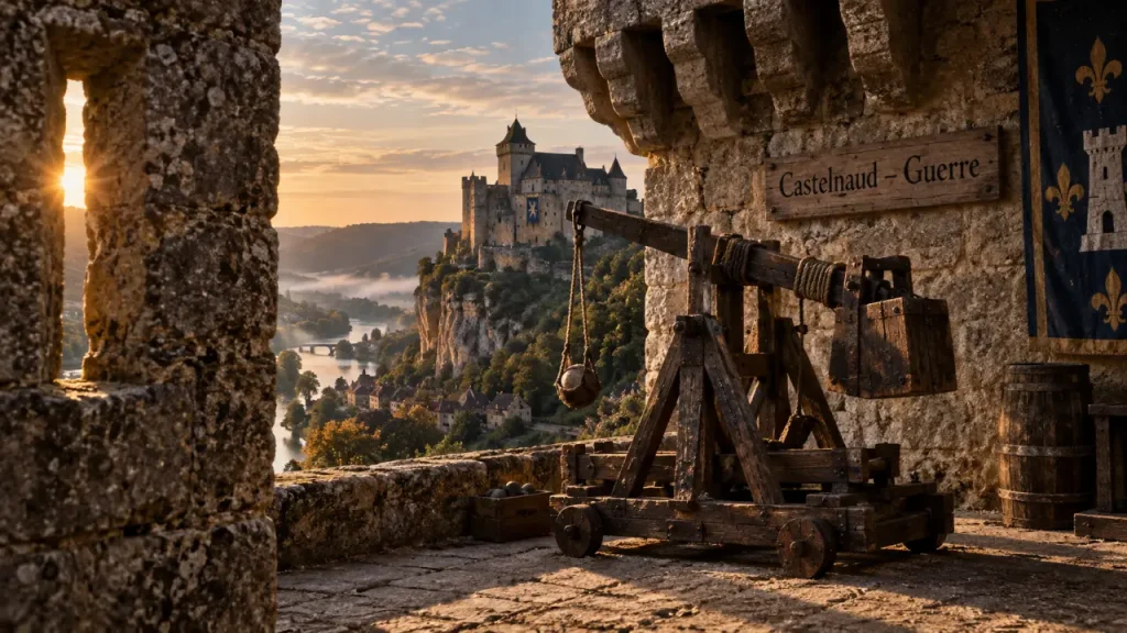 Château castelnau dordogne : forteresse médiévale et sièges, vue depuis une terrasse