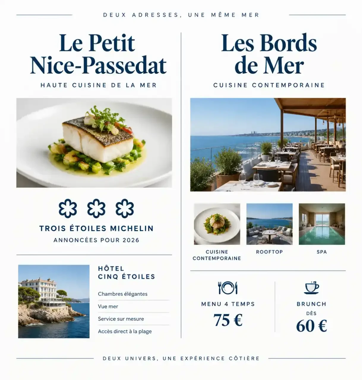 Comparatif visuel hôtel restaurant gastronomique Marseille : Le Petit Nice-Passedat et Les Bords de Mer