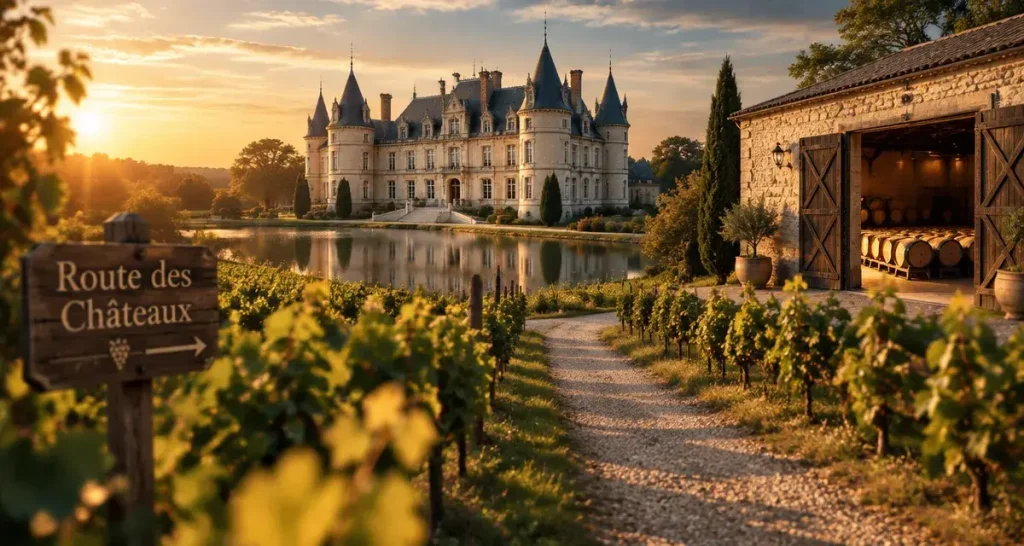 Les plus beaux châteaux du médoc, allée de vignes vers un château