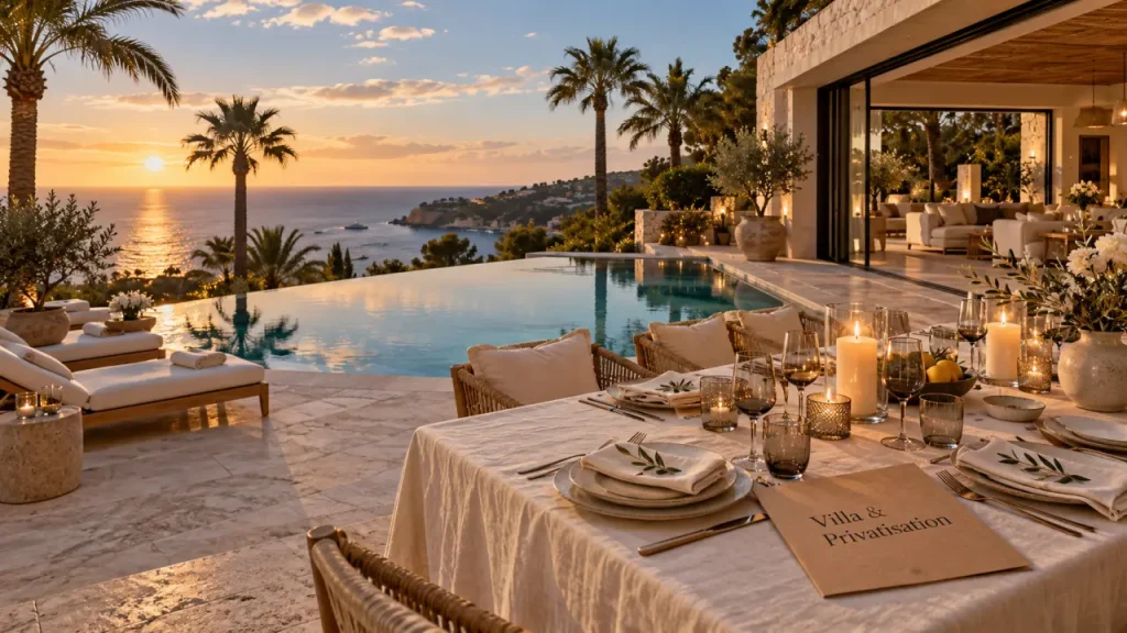 Privatisation villa Côte d Azur : terrasse vue mer et piscine